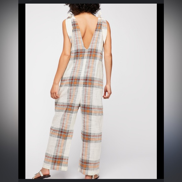 Free People Don’t You Want This Plaid Jumpsuit in Ivory - Picture 3 of 8
